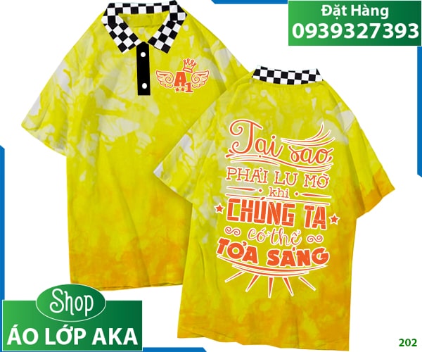 áo lớp có cổ màu vàng, áo lớp màu vàng, áo lớp có cổ, mẫu áo lớp có cổ, áo đồng phục lớp có cổ, áo lớp loang màu
