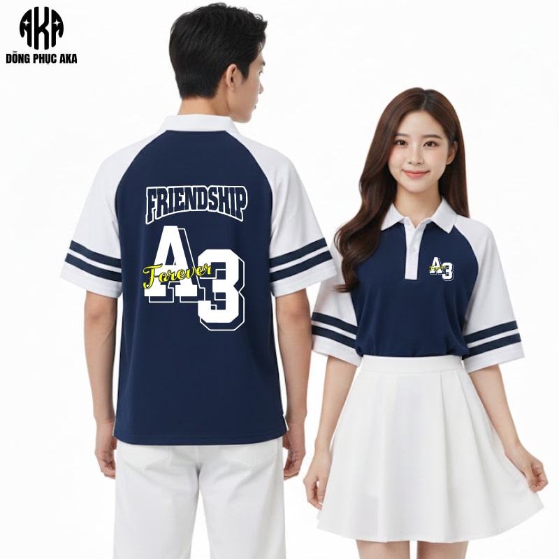 áo lớp màu xanh navy, áo lớp có cổ, áo lớp A3, áo lớp, áo đồng phục lớp, áo phông lớp